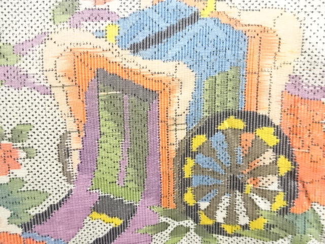 JAPANESE KIMONO / ANTIQUE KIMONO / SILK / OSHIMA TSUMUGI / WOVEN PEONY / 5MARUKI